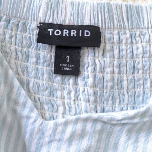Torrid Dress Cold Shoulder Cottagecore Striped Button Front Blue Plus Si… - Picture 9 of 10